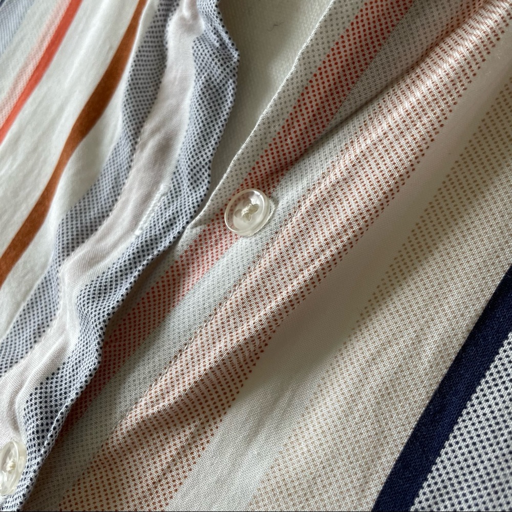 Lulu's White Striped Button-Down Shirt with Rust, Navy & Gray Stripes - Picture 3 of 5